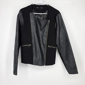 Maurices Moto Jacket XL Black Edgy Faux Leather Mixed Media Asymmetrical Zip